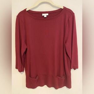 J Jill Ponte Burgundy Pullover 3/4 Sleeve Pockets Size M Maroon tunic minimal